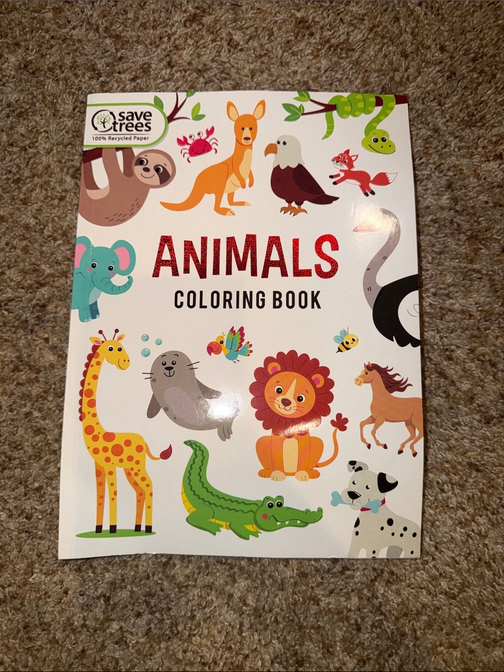 animals coloring book save trees 100% recycled paper